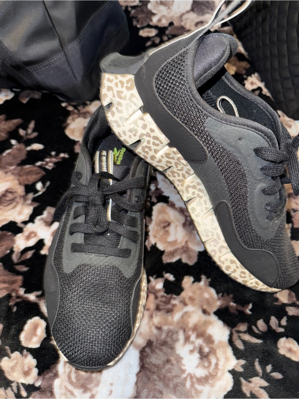 Reebok Black Women's Fashion Sneakers with Leopard-Print Sole